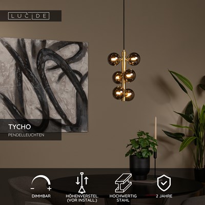 Lucide TYCHO - Pendelleuchten - Ø 25,5 cm - 6xG9 - Mattes Gold / Messing